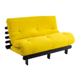 Ensemble matelas futon en coton et structure en bois massif noir