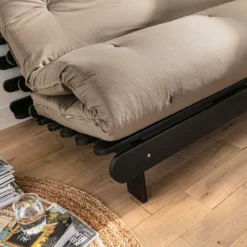 Ensemble matelas futon en coton et structure en bois massif noir