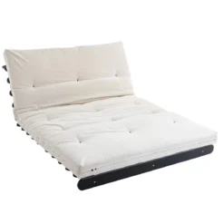 Ensemble matelas futon en coton et structure en bois massif noir