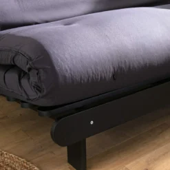 Ensemble matelas futon en coton et structure en bois massif noir