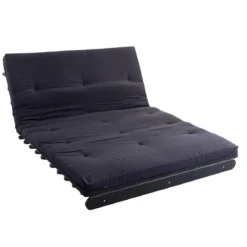 Ensemble matelas futon en coton et structure en bois massif noir