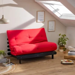 Ensemble matelas futon en coton et structure en bois massif noir
