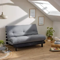 Ensemble matelas futon en coton et structure en bois massif noir
