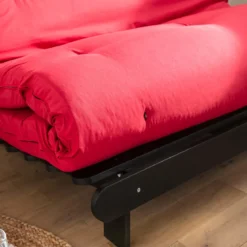 Ensemble matelas futon en coton et structure en bois massif noir