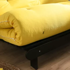 Ensemble matelas futon en coton et structure en bois massif noir