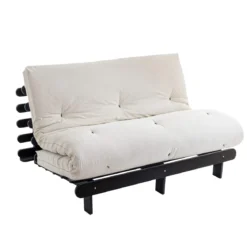 Ensemble matelas futon en coton et structure en bois massif noir