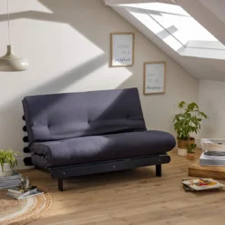 Ensemble matelas futon en coton et structure en bois massif noir