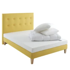 Ensemble matelas junior mousse, sommier, pieds, tête de lit, couette et oreiller Aurore 100 - SOMEO