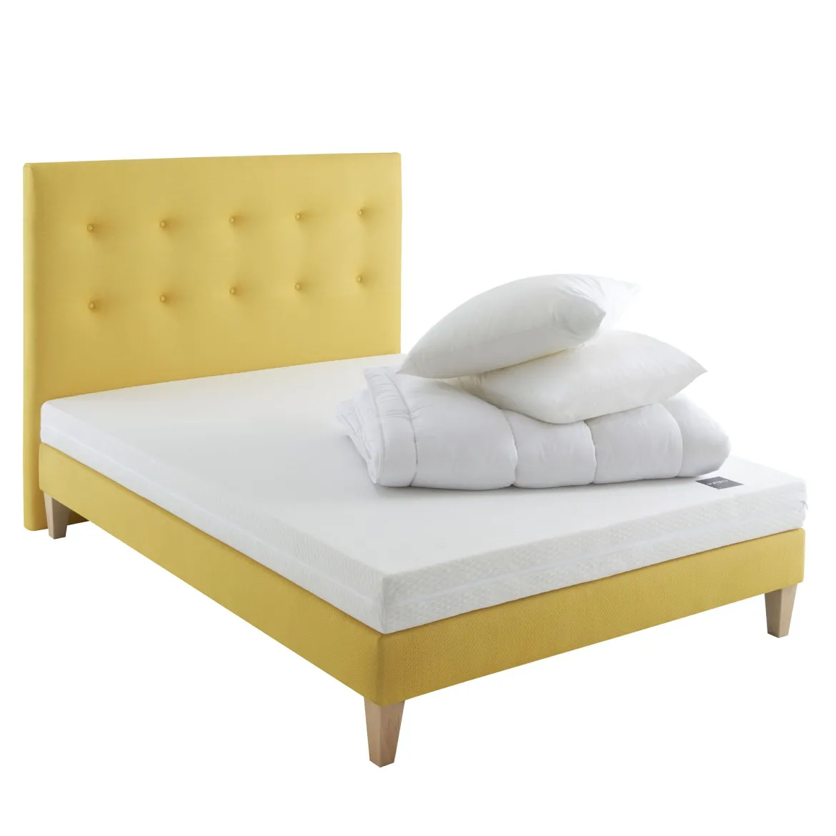 Ensemble matelas junior mousse, sommier, pieds, tête de lit, couette et oreiller Aurore 100 - SOMEO