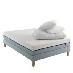 Ensemble matelas mémoire de forme, sommier, pieds, couette et oreiller Songe 600 - SOMEO
