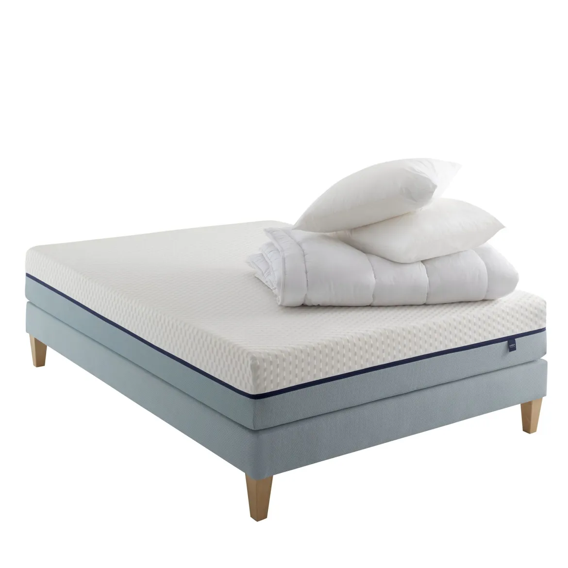 Ensemble matelas mémoire de forme, sommier, pieds, couette et oreiller Songe 600 - SOMEO