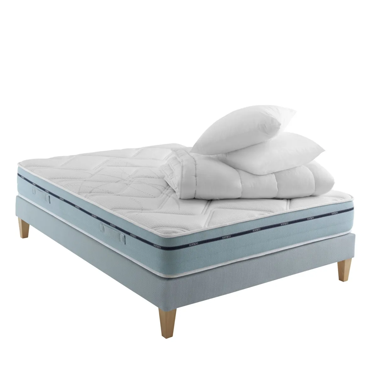 Ensemble matelas mémoire de forme, sommier, pieds, couette et oreiller Songe 500 - SOMEO