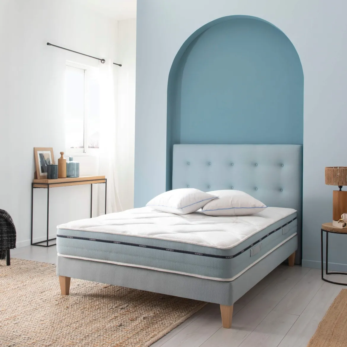 Ensemble matelas mémoire de forme, sommier, pieds, couette et oreiller Songe 500 - SOMEO