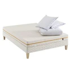 Ensemble matelas mousse recyclée, sommier, pieds, couette et oreiller Aube 400 - SOMEO