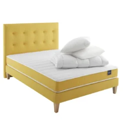 Ensemble matelas mousse, sommier, pieds, tête de lit, couette et oreiller Aurore 400 - SOMEO