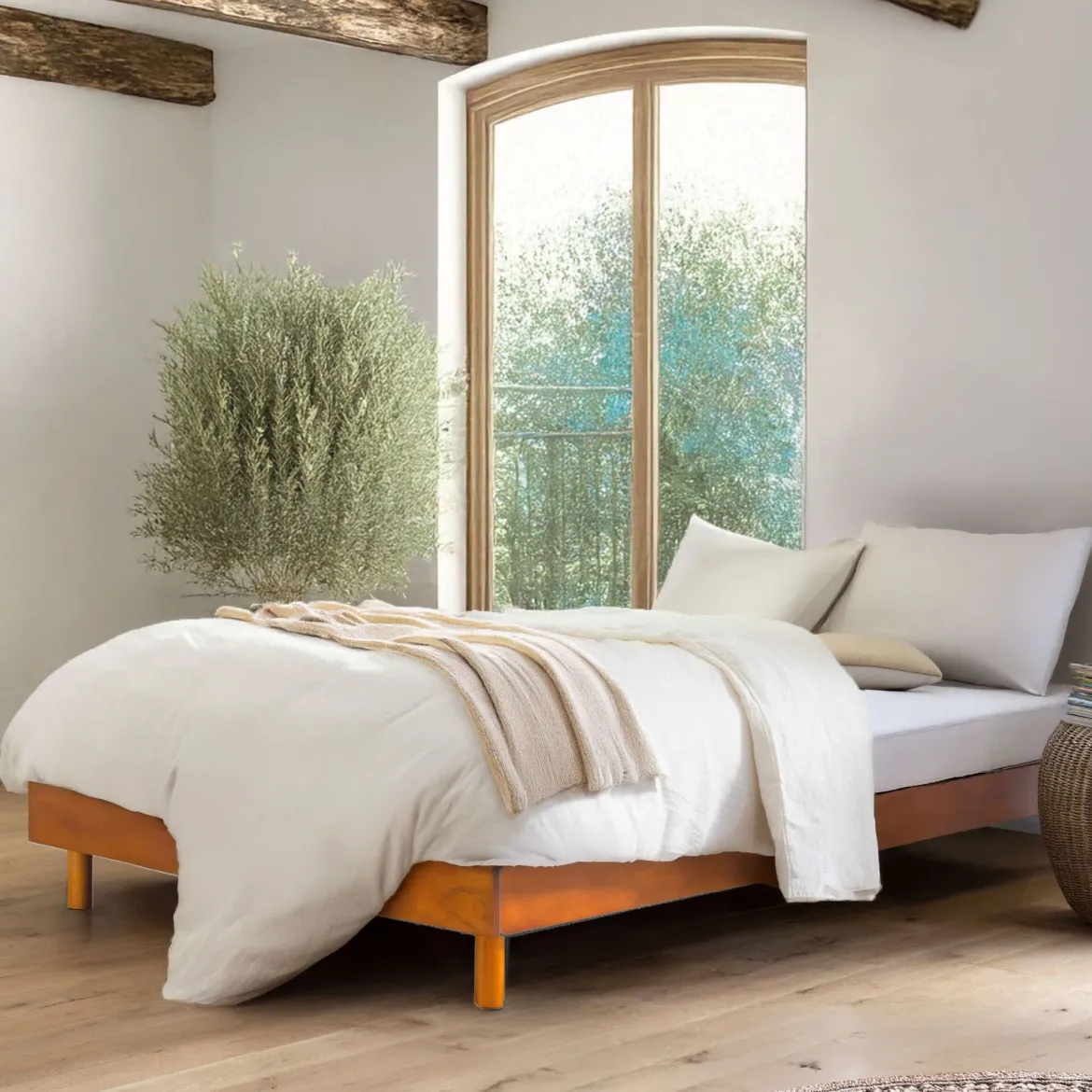 Ensemble matelas mousse + sommier bois massif