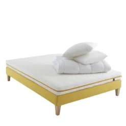 Ensemble matelas mousse, sommier, pieds, couette et oreiller Aurore 200 - SOMEO