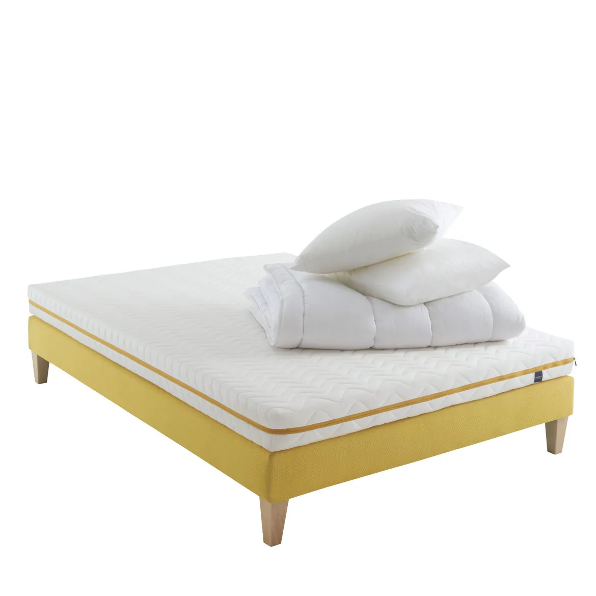 Ensemble matelas mousse, sommier, pieds, couette et oreiller Aurore 200 - SOMEO