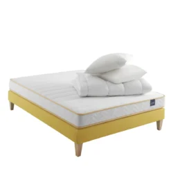 Ensemble matelas mousse, sommier, pieds, couette et oreiller Aurore 300 - SOMEO