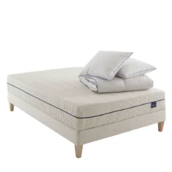 Ensemble matelas naturel ressorts et latex naturel, sommier, pieds, couette et oreiller Aube 600 - SOMEO