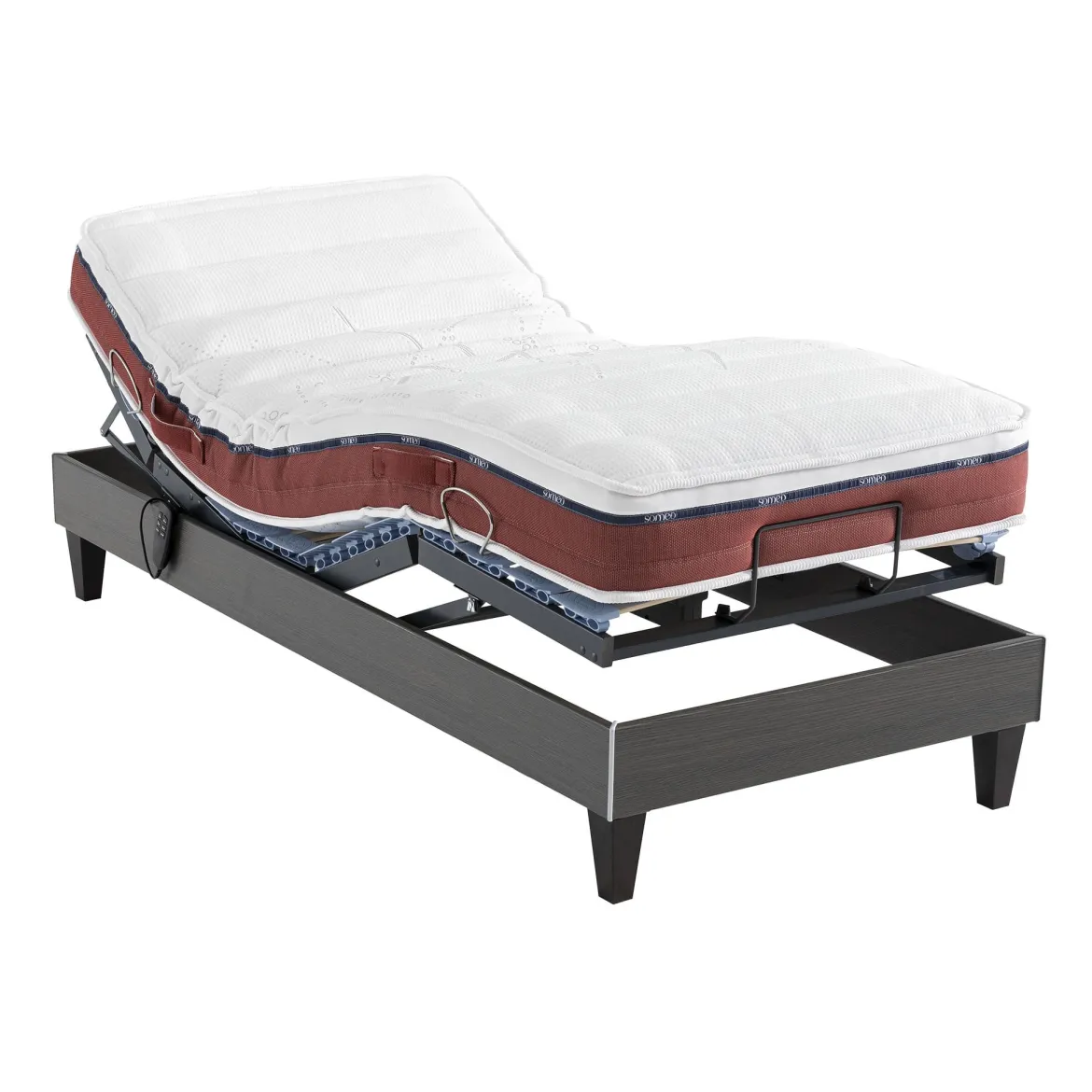 Ensemble matelas relaxation 100% latex, sommier TPR, pieds Crépuscule 600 - SOMEO