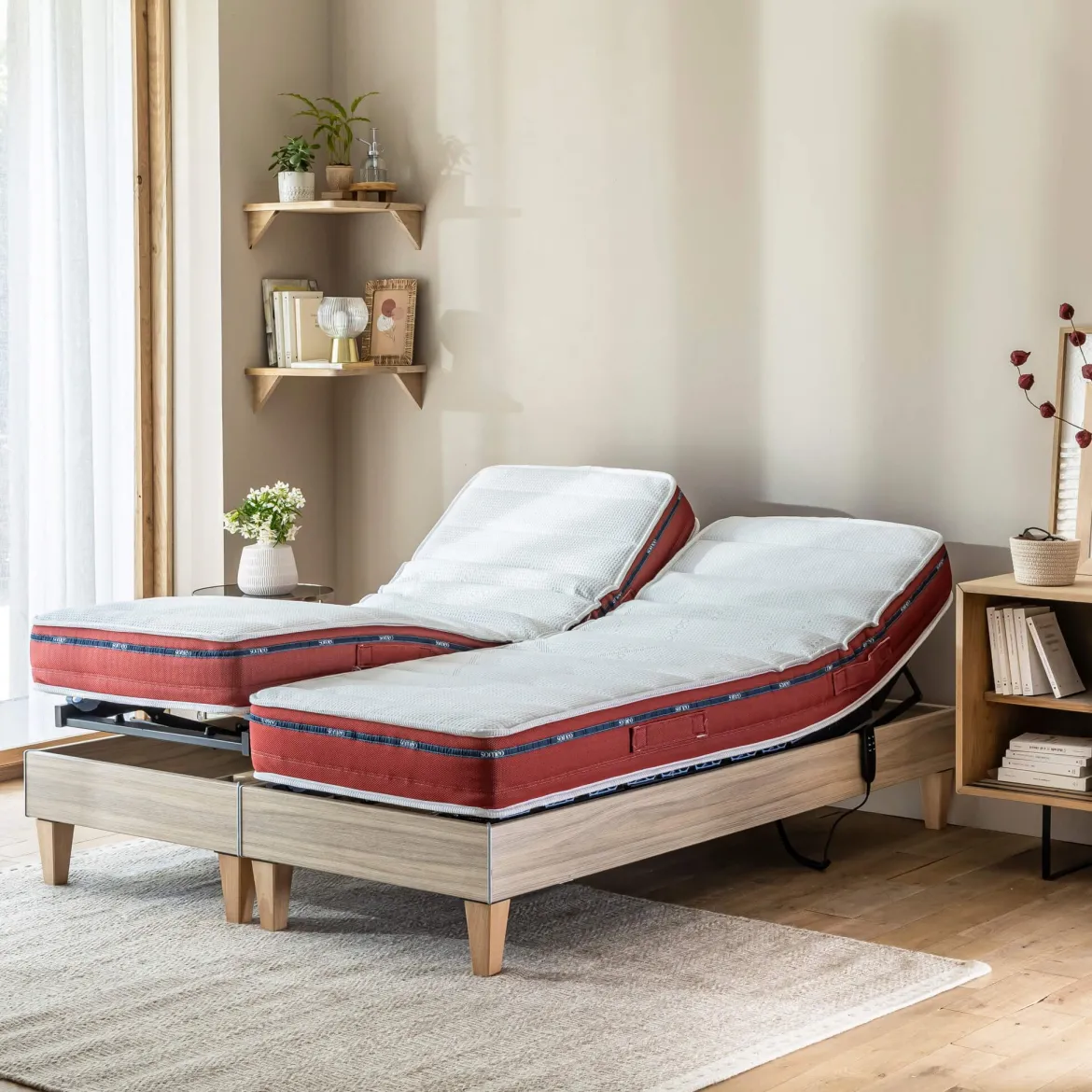 Ensemble matelas relaxation 100% latex, sommier TPR, pieds Crépuscule 600 - SOMEO
