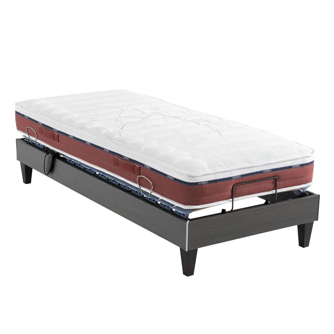 Ensemble matelas relaxation 100% latex, sommier TPR, pieds Crépuscule 600 - SOMEO