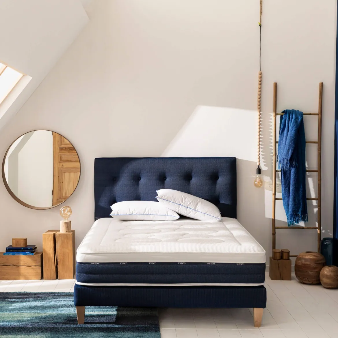 Ensemble matelas ressorts et mémoire de forme, sommier et pieds Rêve 600 - SOMEO