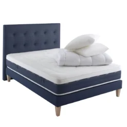 Ensemble matelas ressorts et mémoire de forme, sommier, pieds, tête de lit, couette et oreiller Rêve 600 - SOMEO