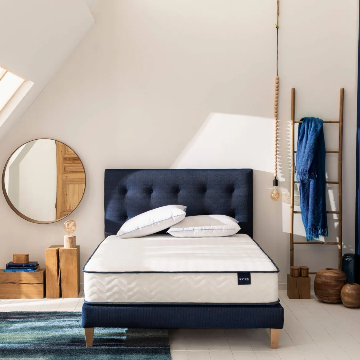 Ensemble matelas ressorts, sommier, pieds, couette et oreiller Rêve 300 - SOMEO