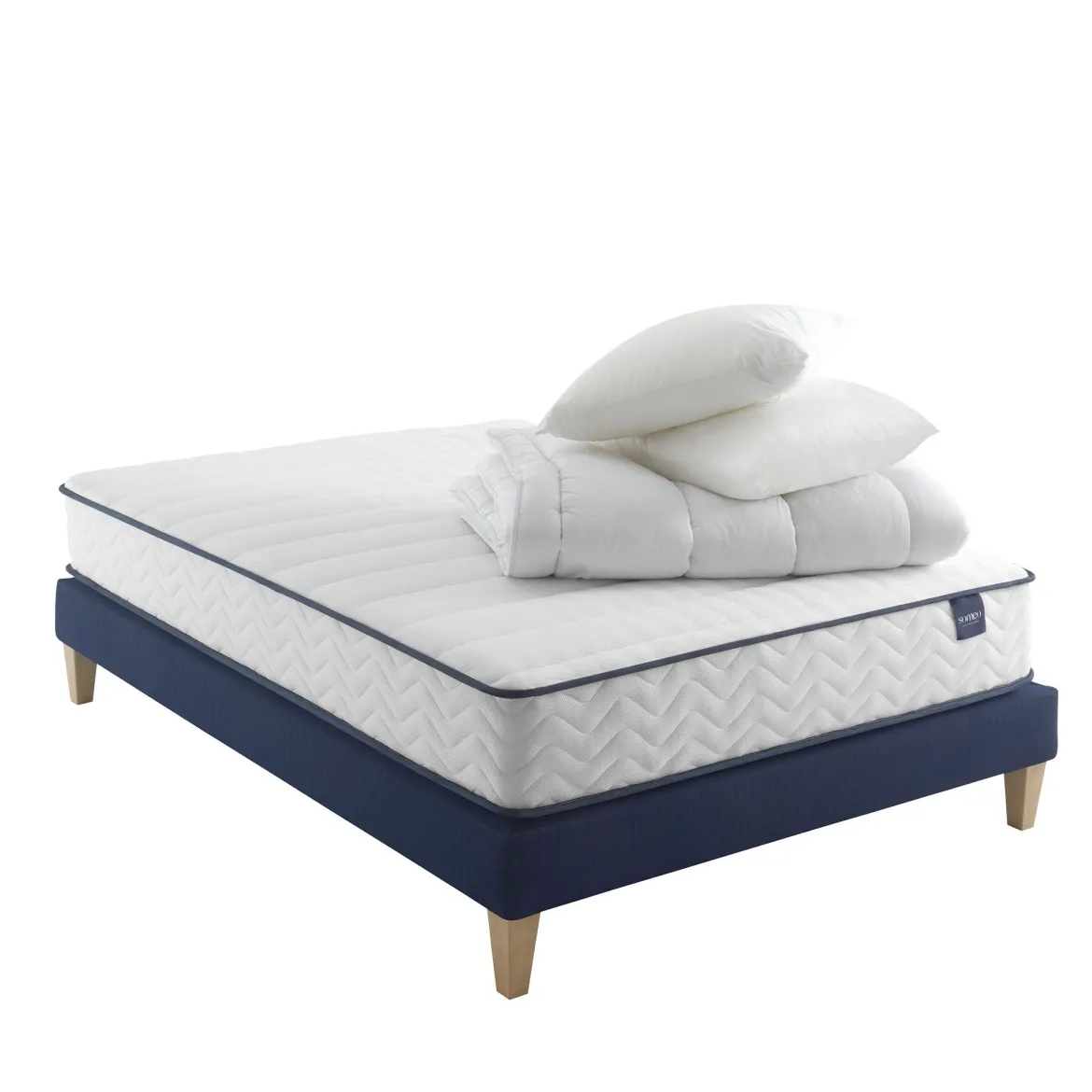 Ensemble matelas ressorts, sommier, pieds, couette et oreiller Rêve 300 - SOMEO