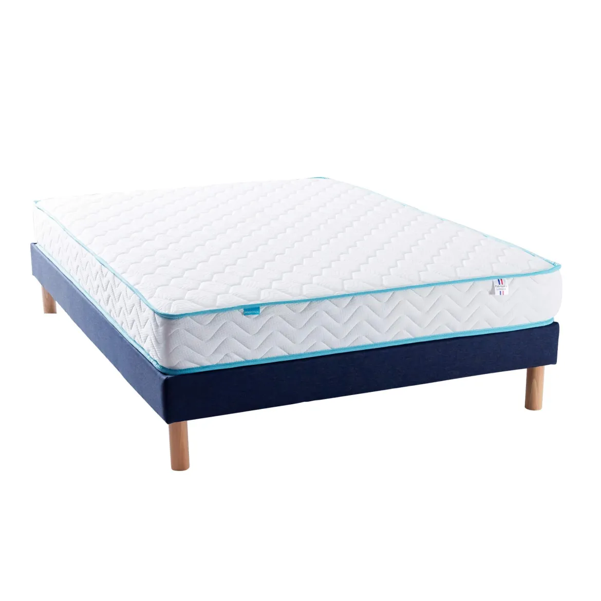 Ensemble sommier et matelas ressorts ensachés ferme Merinos Enjoy Bleu