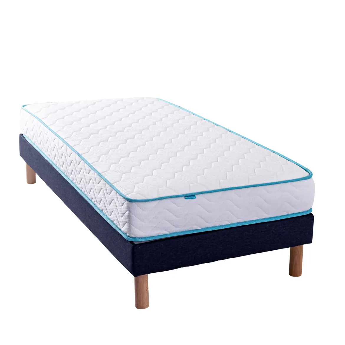 Ensemble sommier et matelas ressorts ensachés ferme Merinos Enjoy Bleu
