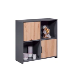 Etagère 4 cases en bois avec 2 portes battantes - ET12115