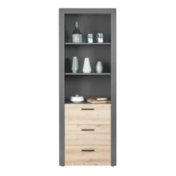 Etagère 3 niches en bois anthracite avec 3 tiroirs chêne artisan - ET12117