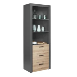 Etagère 3 niches en bois anthracite avec 3 tiroirs chêne artisan - ET12117