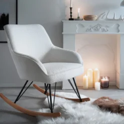 Fauteuil bouclette rocking chair avec pieds en hêtre - FA16024