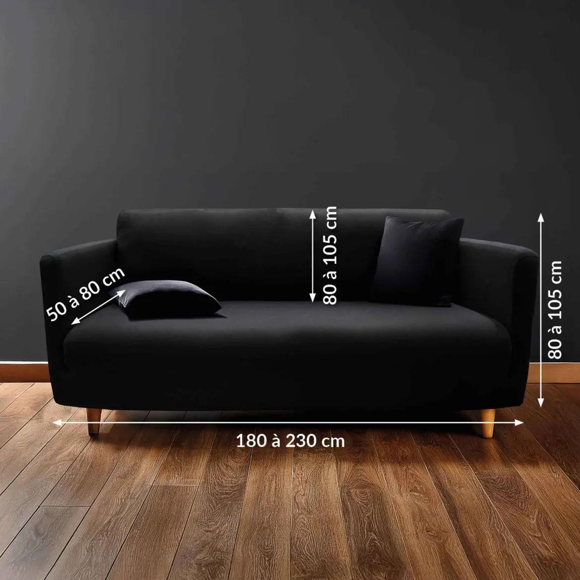 Housse de canapé noir extensible Douceur d'Intérieur Mila