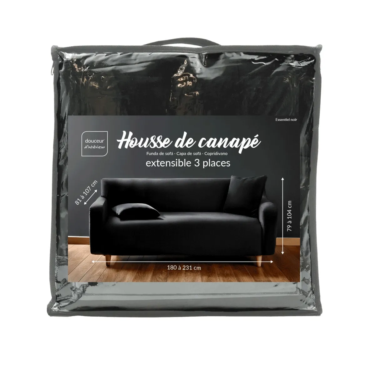 Housse de canapé noir extensible Douceur d'Intérieur Mila
