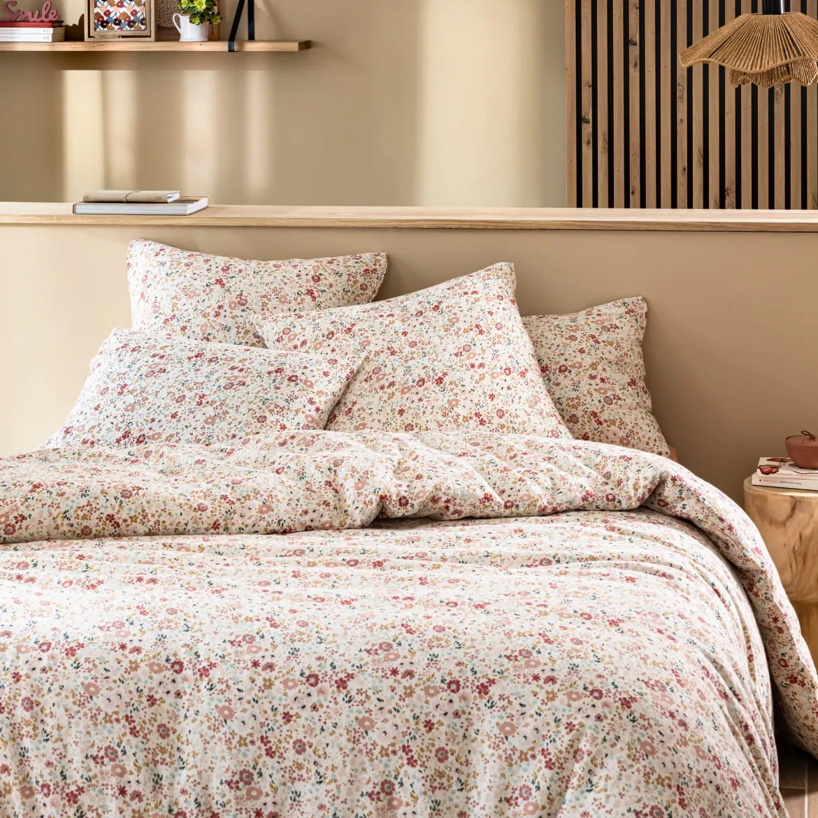 Housse de couette gaze de coton à fleurs roses Terre de Nuit