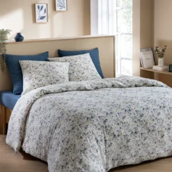 Housse de couette gaze de coton à fleurs bleues Terre de Nuit