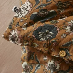 Housse de couette gaze de coton imprimé floral marron