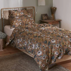 Housse de couette gaze de coton imprimé floral marron