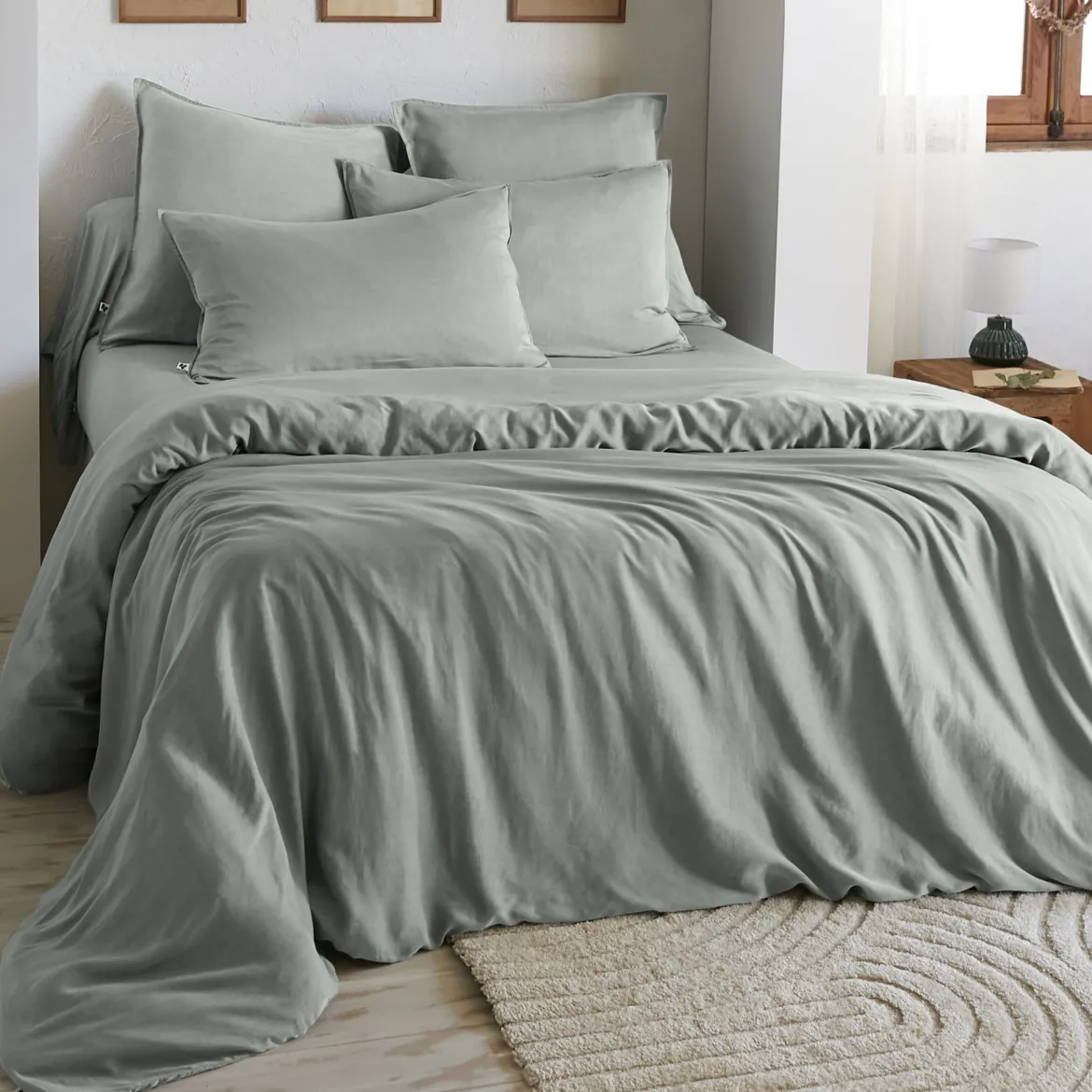 Housse de couette lyocell uni Terre de Nuit Lysandre