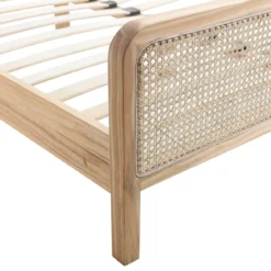 Lit adulte en pin massif avec véritable cannage + set de 2 planches de chevet cannage