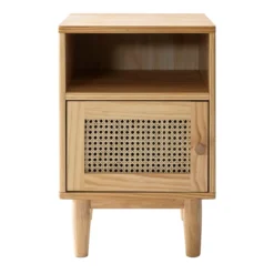 Lit adulte en pin massif tête de lit cannage + 2 chevets cannage  ANNA