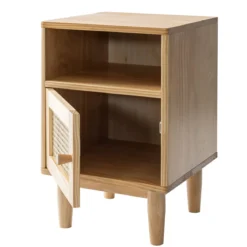 Lit adulte en pin massif tête de lit cannage + 2 chevets cannage  ANNA
