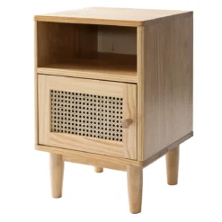 Lit adulte en pin massif tête de lit cannage + 2 chevets cannage  ANNA