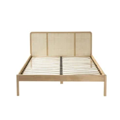 Lit adulte en pin massif tête de lit cannage + 2 chevets cannage  ANNA