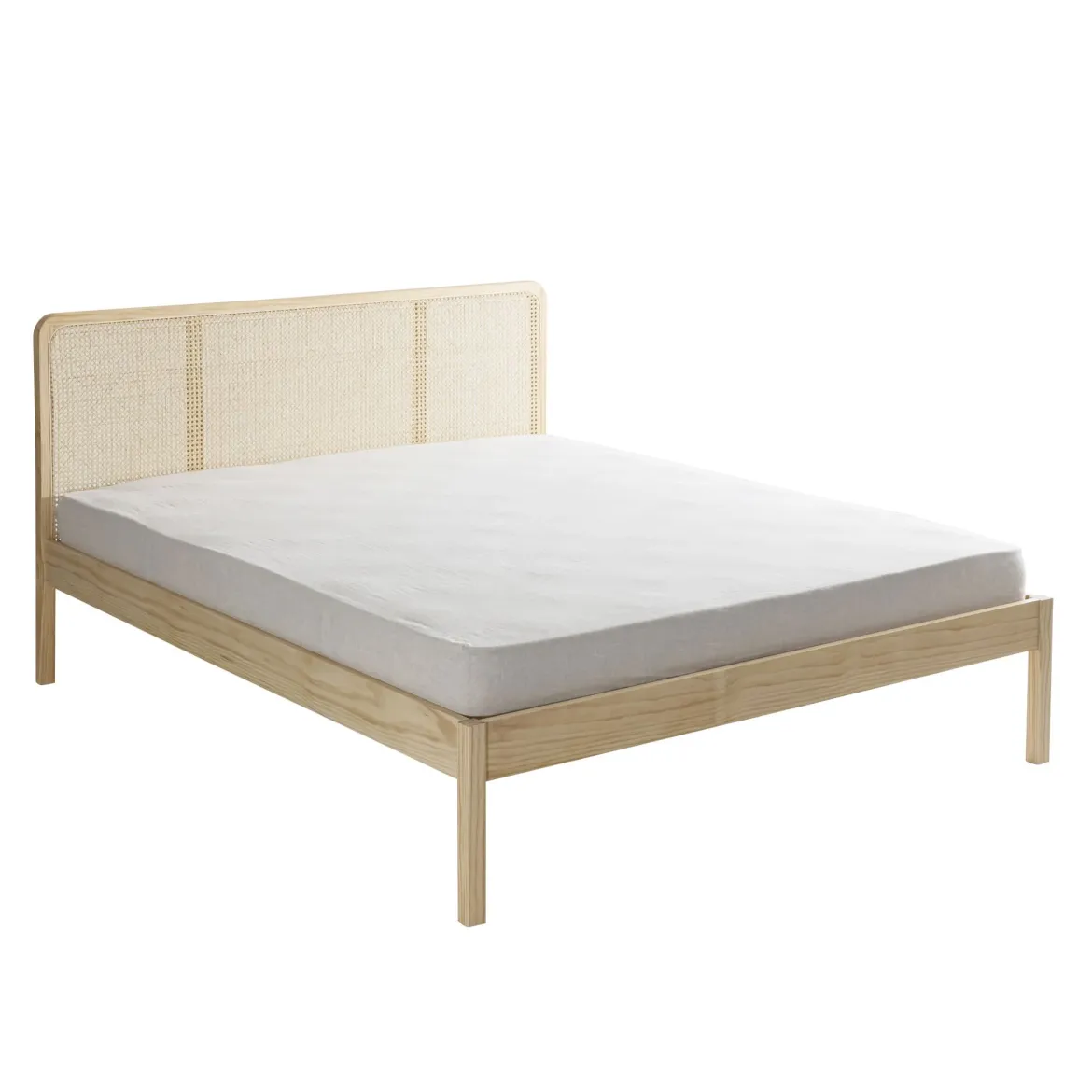 Lit adulte en pin massif tête de lit cannage ANNA - LT17021